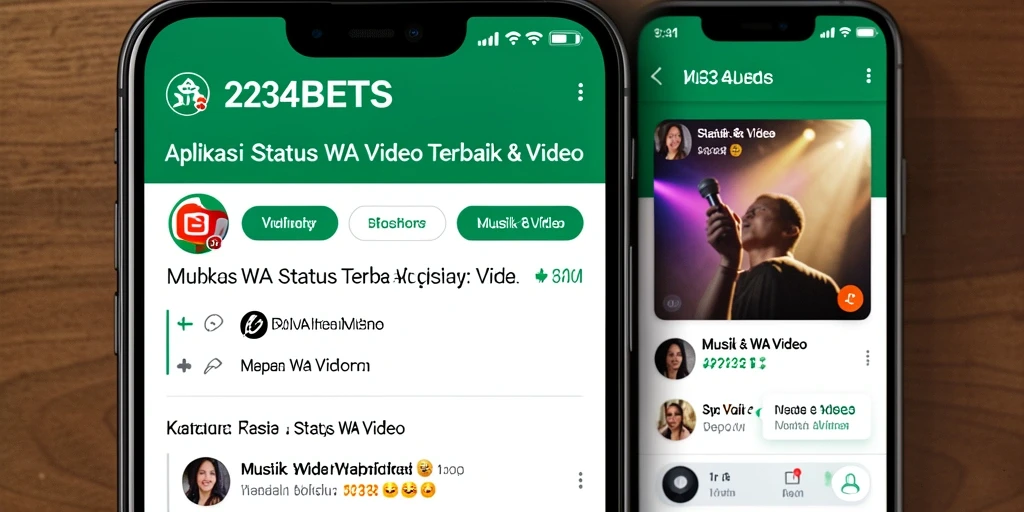 Antarmuka aplikasi 1234BETS dengan pilihan video status yang menarik.
