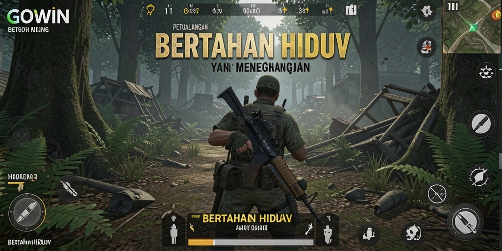 Tampilan antarmuka game Bertahan Hidup yang menegangkan dan interaktif.