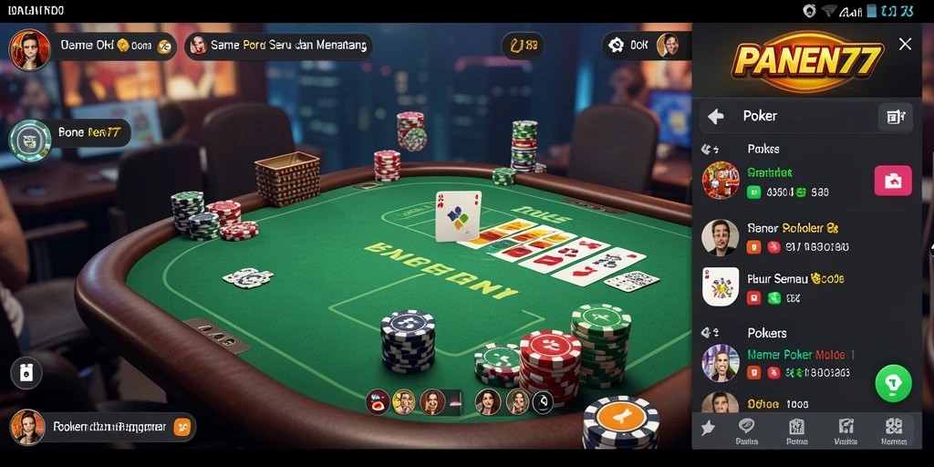 Tampilan antarmuka permainan Poker di PANEN77 yang menarik dan interaktif.