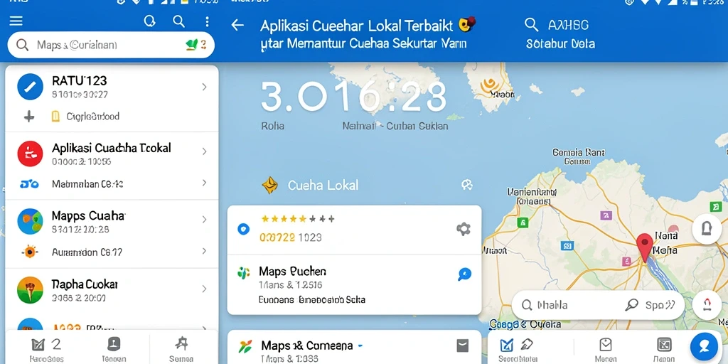Antarmuka pengguna aplikasi RATU123 menampilkan informasi cuaca lokal secara jelas.