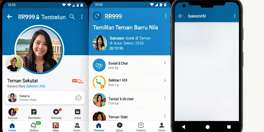 Tampilan antarmuka aplikasi RR999 dengan fitur Teman Sekitar.